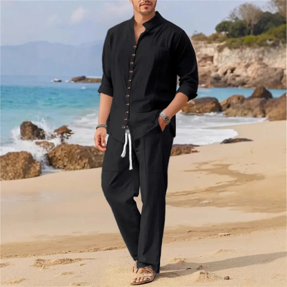 Men's Cotton Linen Two Piece Shirt Set