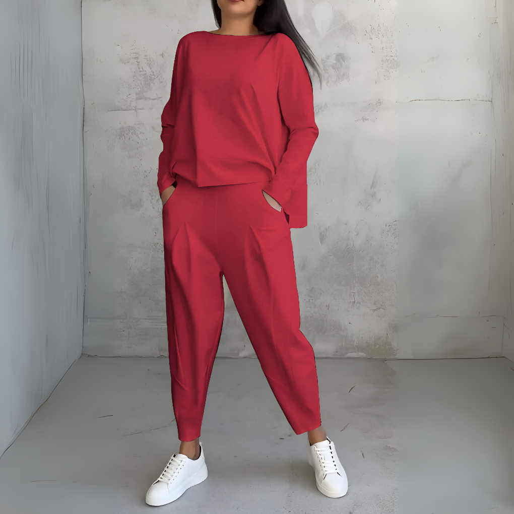 Women's Two-Piece Leisure Suit Long Sleeves Round Neck