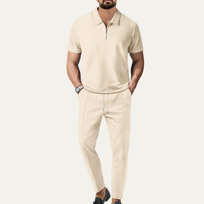 Men's Waffle Textured Short Sleeve And Pants Set