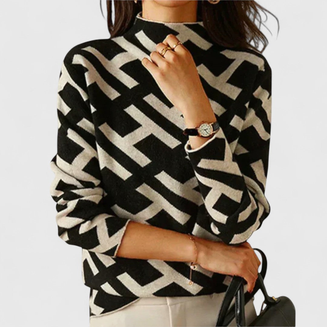 Women's High Neck Sweater Patterned Design