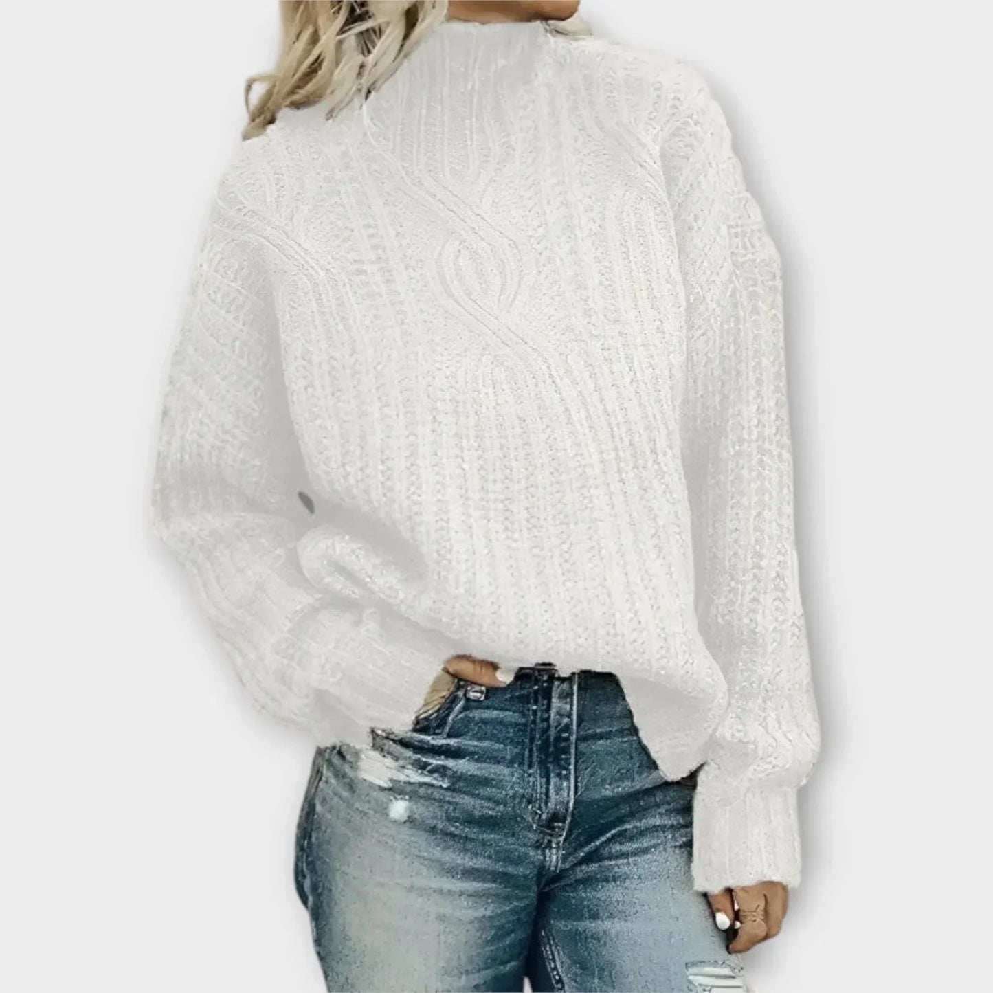 Women's Cable Knit Sweater Ribbed Trim