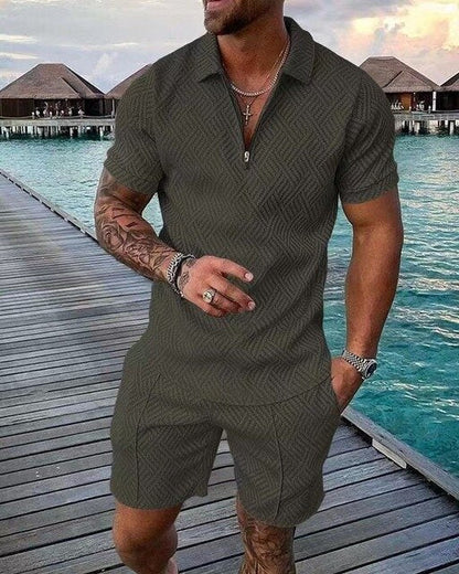 Men's Polo Shirt Shorts Set Cotton Summer