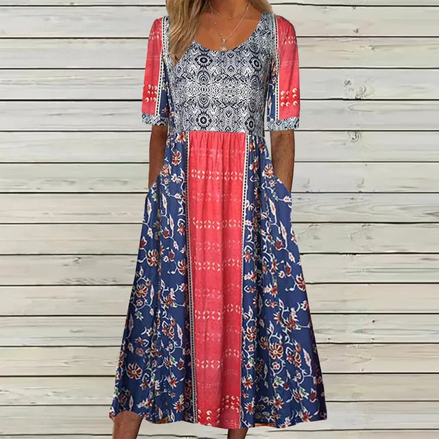 Women's Bohemian Printed Dress Round Neckline