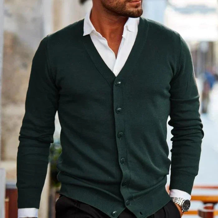 Men's Slim Fit V Neck Cardigan Button Front Pockets