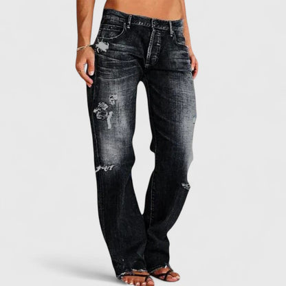 Women's Distressed Straight Leg Low Rise Jeans