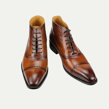 Men's Leather Ankle Boots Brown Dress Brogue