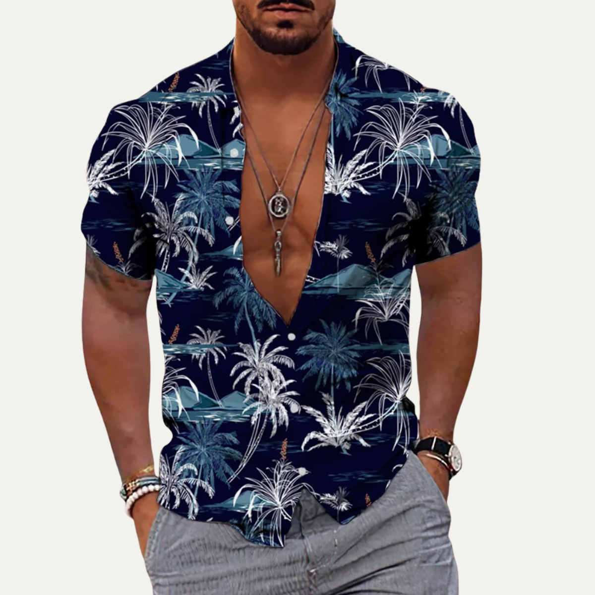 Ridgewind Men's Hawaiian Shirt Coconut Print Tropical