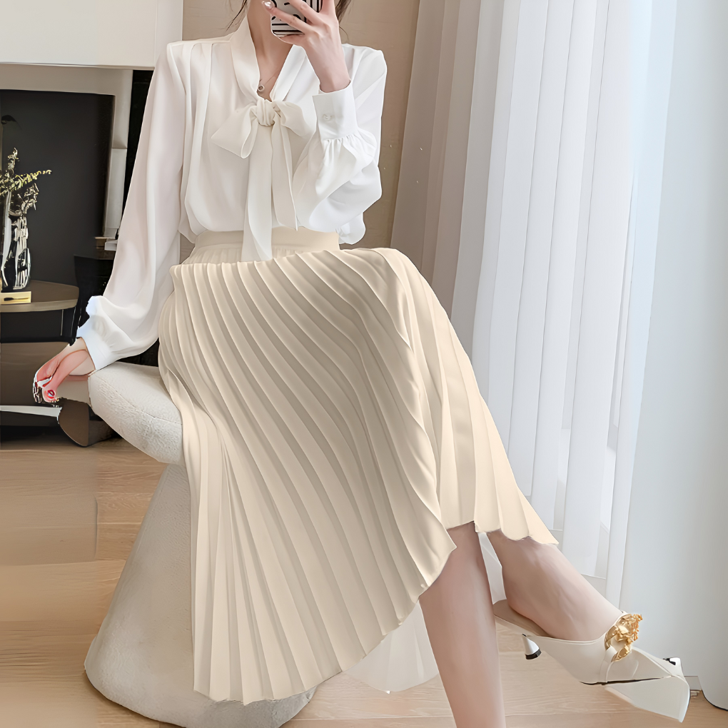 Women's Satin Pleated High Waist Skirt