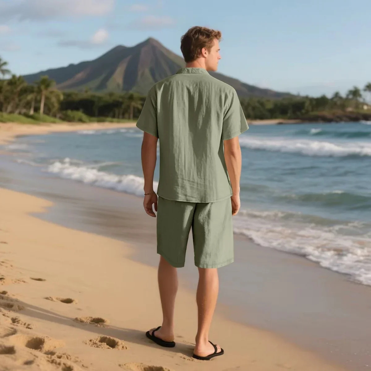 Men's Retro Beach Set Shirt And Shorts