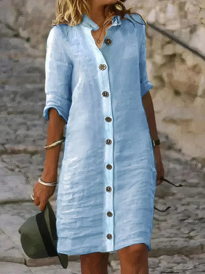 Women's Linen Midi Dress Lightweight Beige