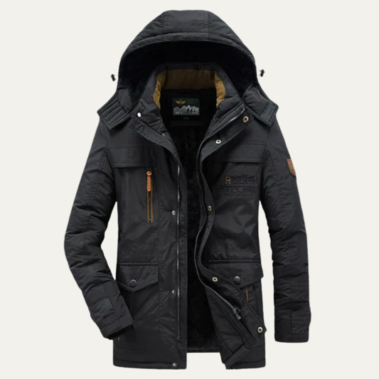 Men's Hooded Parka Coat Fleece Lined Warm Winter - VibreMode
