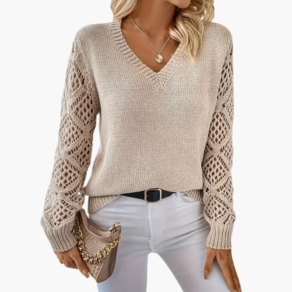 Women's V-Neck Long Sleeve Sweater Fine Knit - VibreMode