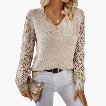 Women's V-Neck Long Sleeve Sweater Fine Knit - VibreMode