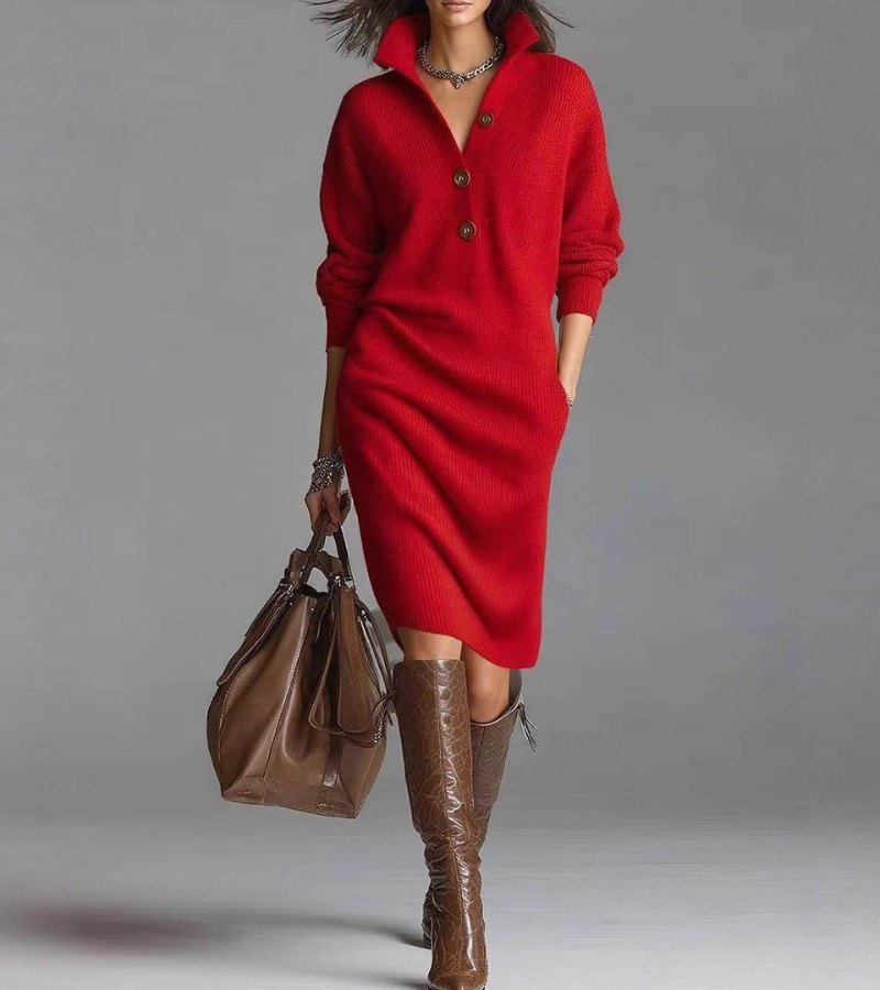 Classic Crew Neck Knitted Midi Dress