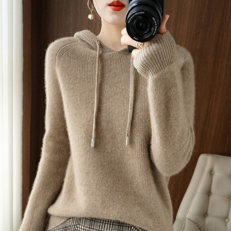 Leslie Women's Cashmere Hooded Sweater Autumn