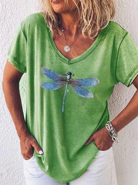 Women's Butterfly Print V-Neck Short Sleeve T-Shirt