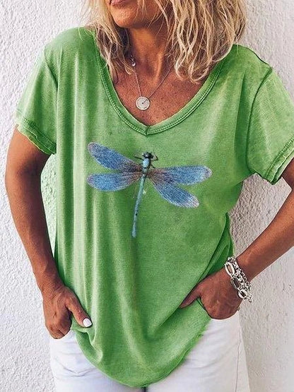 Women's Butterfly Print V-Neck Short Sleeve T-Shirt