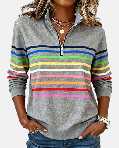Rainbow Striped Zip Sweatshirt - VibreMode