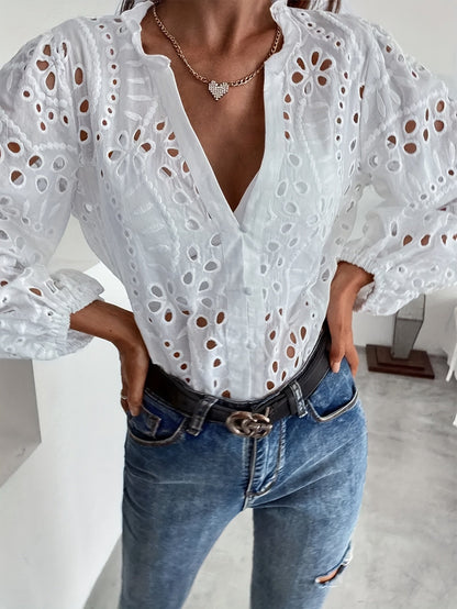 Women's Deep V-Neck Long-Sleeve Blouse