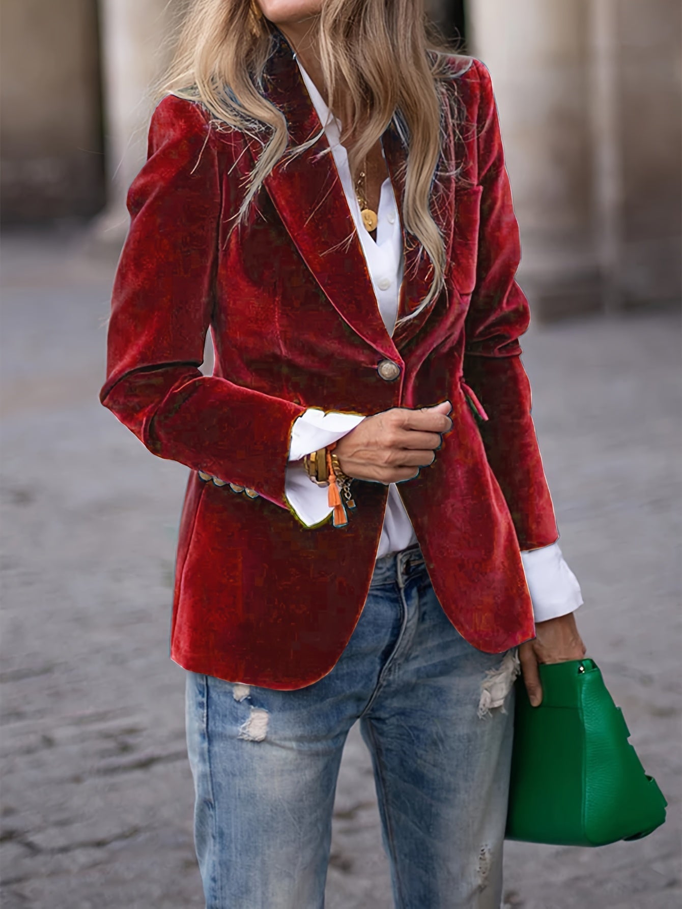 Luxurious Soft Velvet Jacket with Metallic Buttons