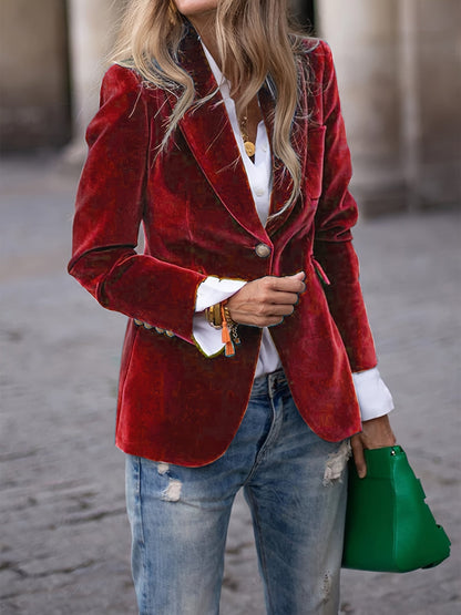 Luxurious Soft Velvet Jacket with Metallic Buttons
