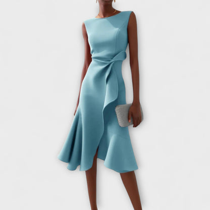 Elegant Sleeveless Flowy Asymmetric Midi Dress