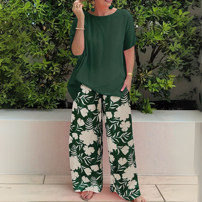 Women's Short Sleeve And Printed Bottom Set - VibreMode