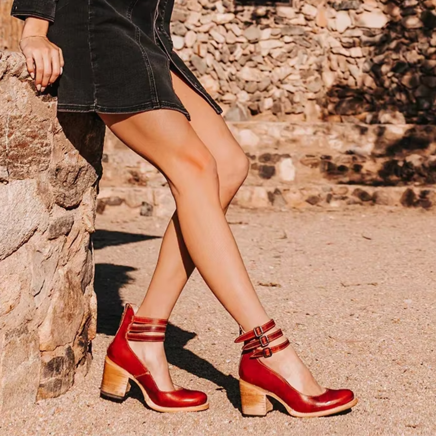 Women's Block Heel Sandals Buckle Fastening