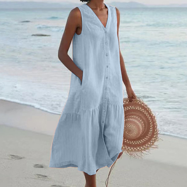 Women's Midi Dress Full Button Front