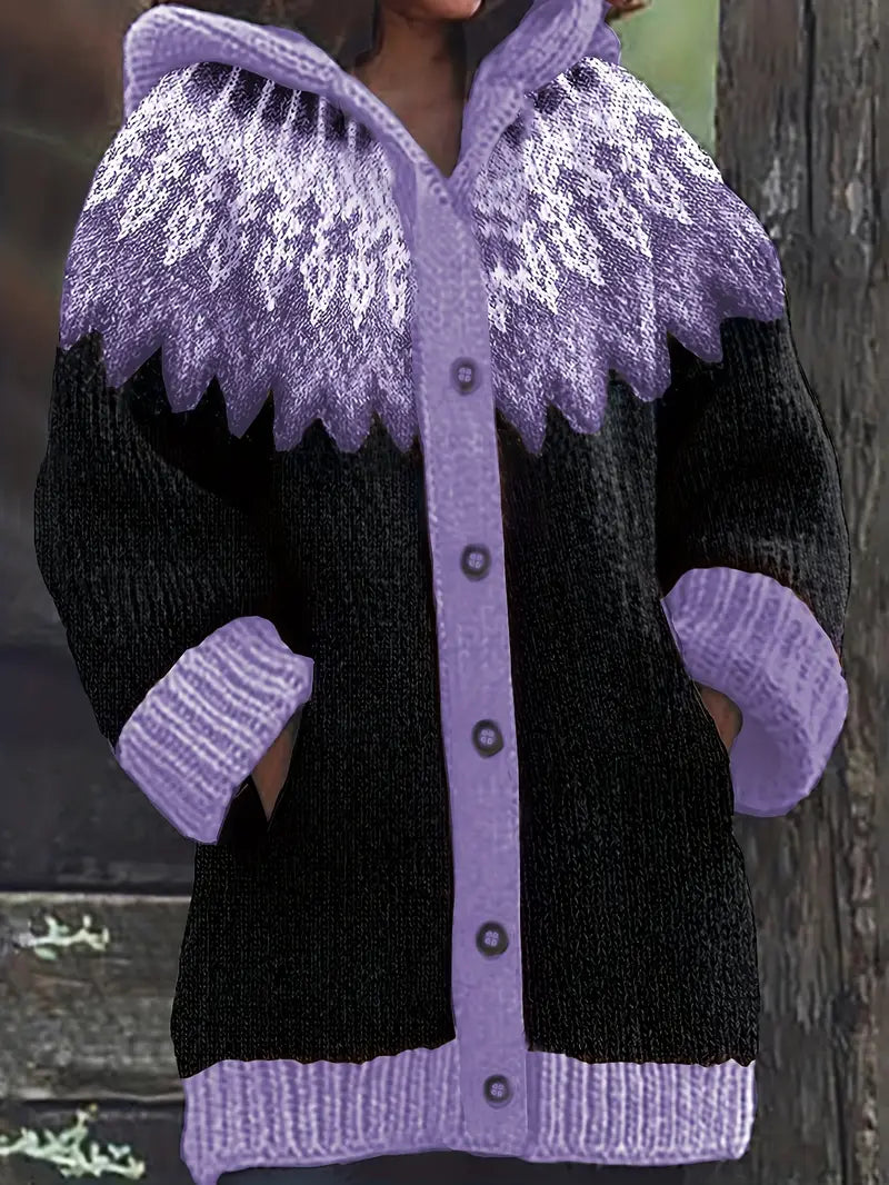 Women's Hooded Cardigan Knit Button Front