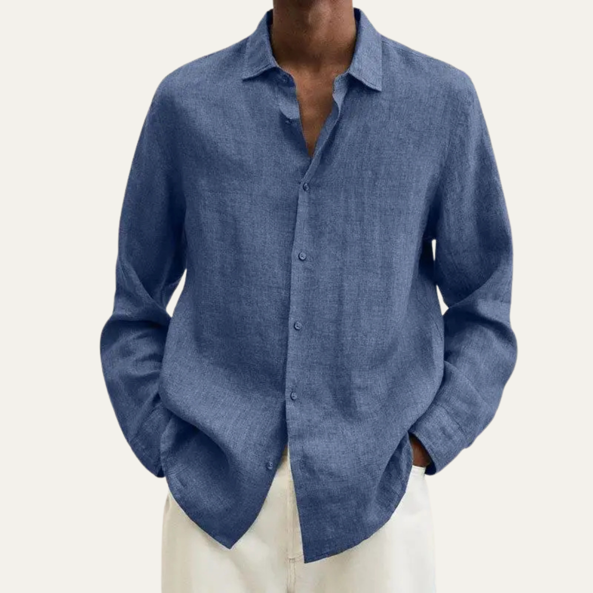 Alderhill Men's Linen Cotton Shirt Turn Down Collar