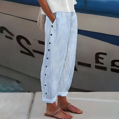 Women's Cropped Pants Button Detail - VibreMode