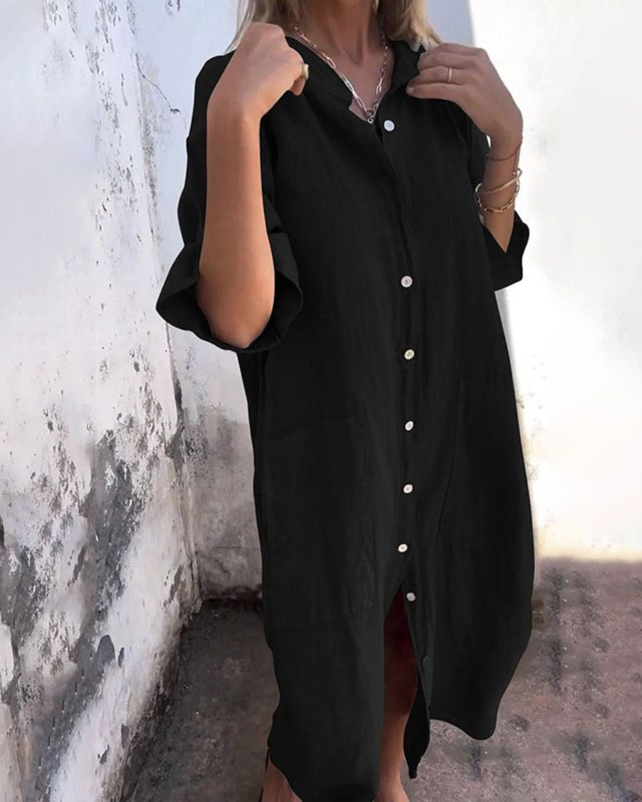 Women's Relaxed Fit Casual Dress Button Front