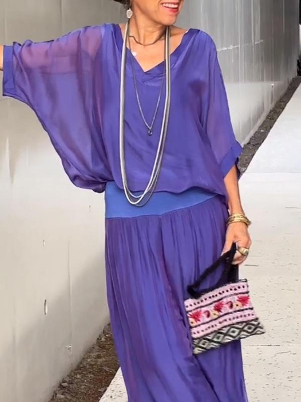 Women's V-Neck Jumpsuit Wide Leg Batwing Sleeve Two Piece