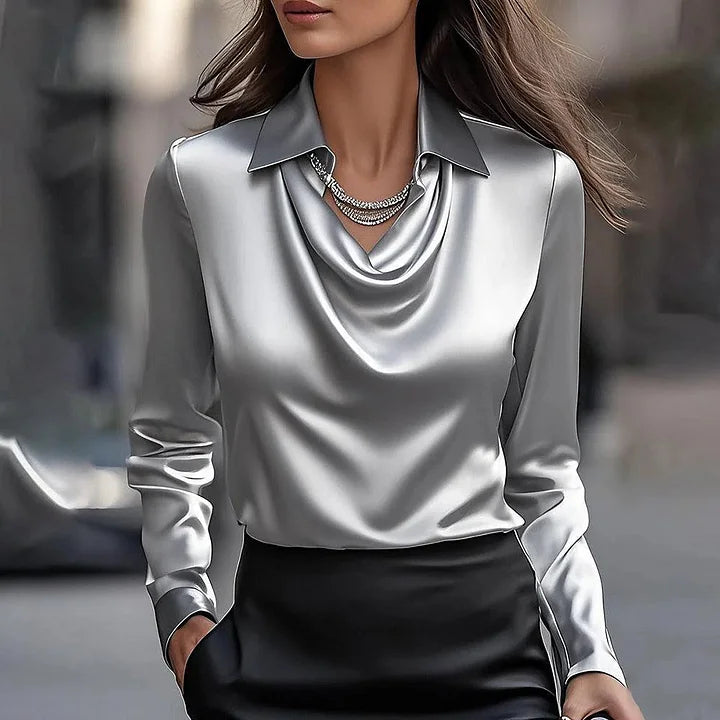 Women's V-Neck Blouse Shiny
