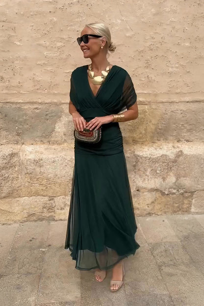 Women's Maxi Dress V-Neck Flowy Design - VibreMode
