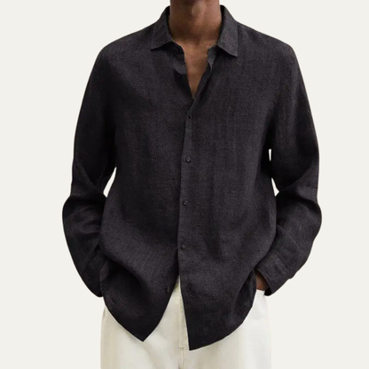 Alderhill Men's Linen Cotton Shirt Turn Down Collar