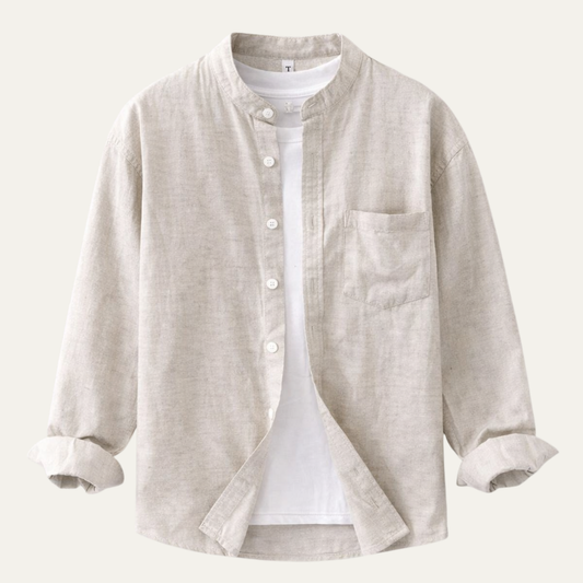Men's Cotton Linen Shirt Loose Fit Mandarin Collar - VibreMode