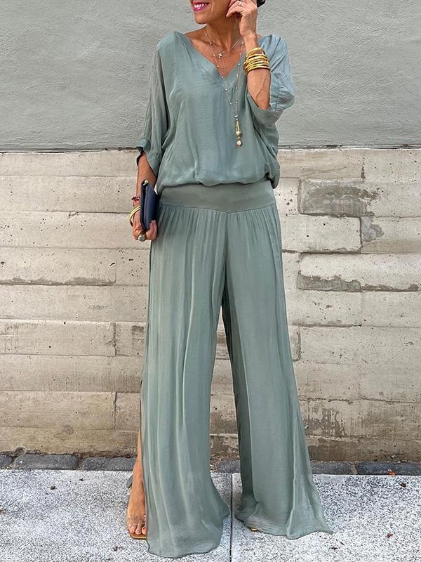 Women's V-Neck Jumpsuit Wide Leg Batwing Sleeve Two Piece