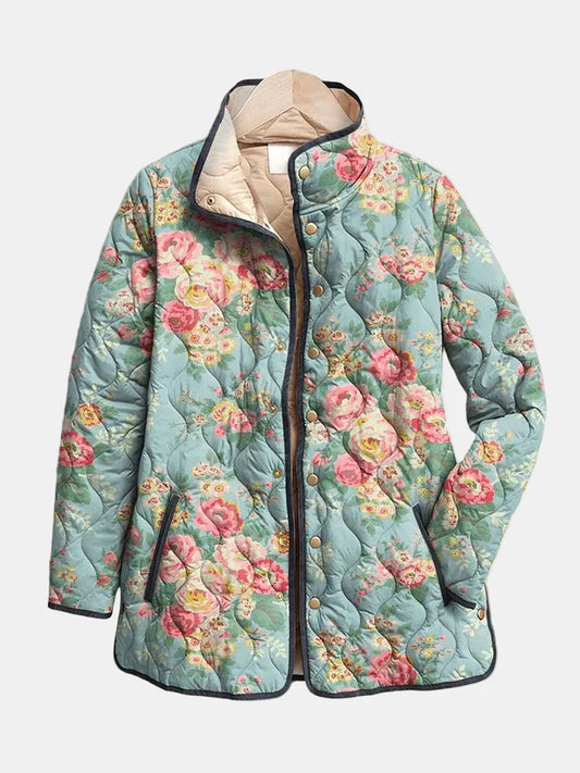 Padded Floral Pattern Winter Coat - VibreMode