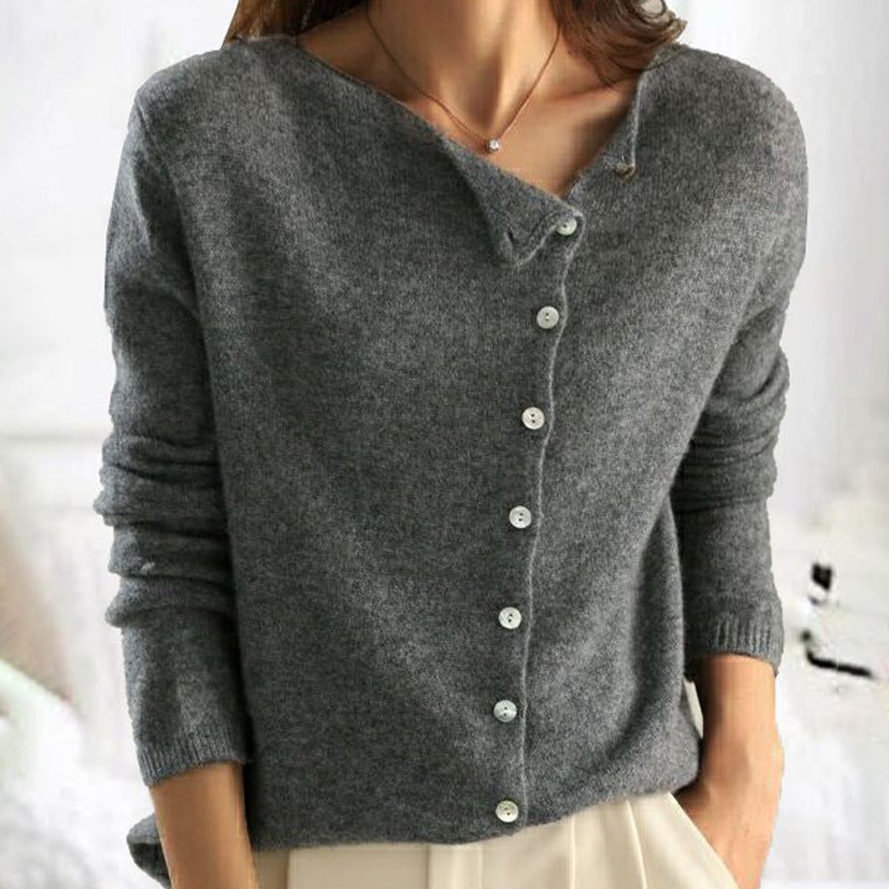 Women's Knit Sweater Button-Up Cozy Winter Beige - VibreMode