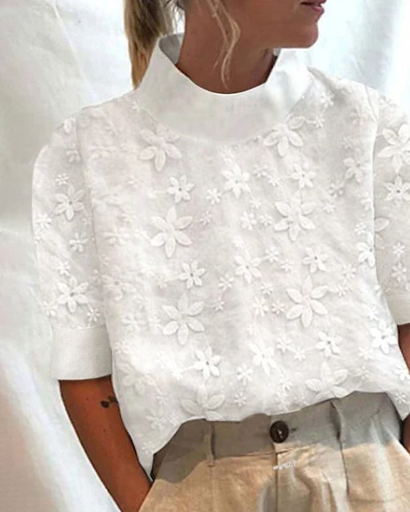 Women's Floral Embroidered High Neck Blouse - VibreMode