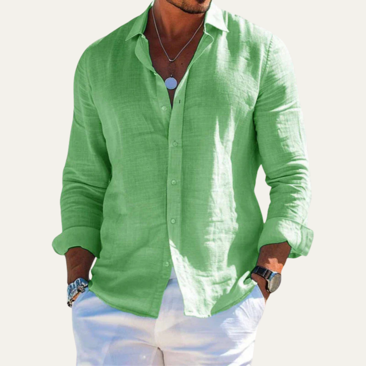 Men's Cotton Linen Dress Shirt Lightweight