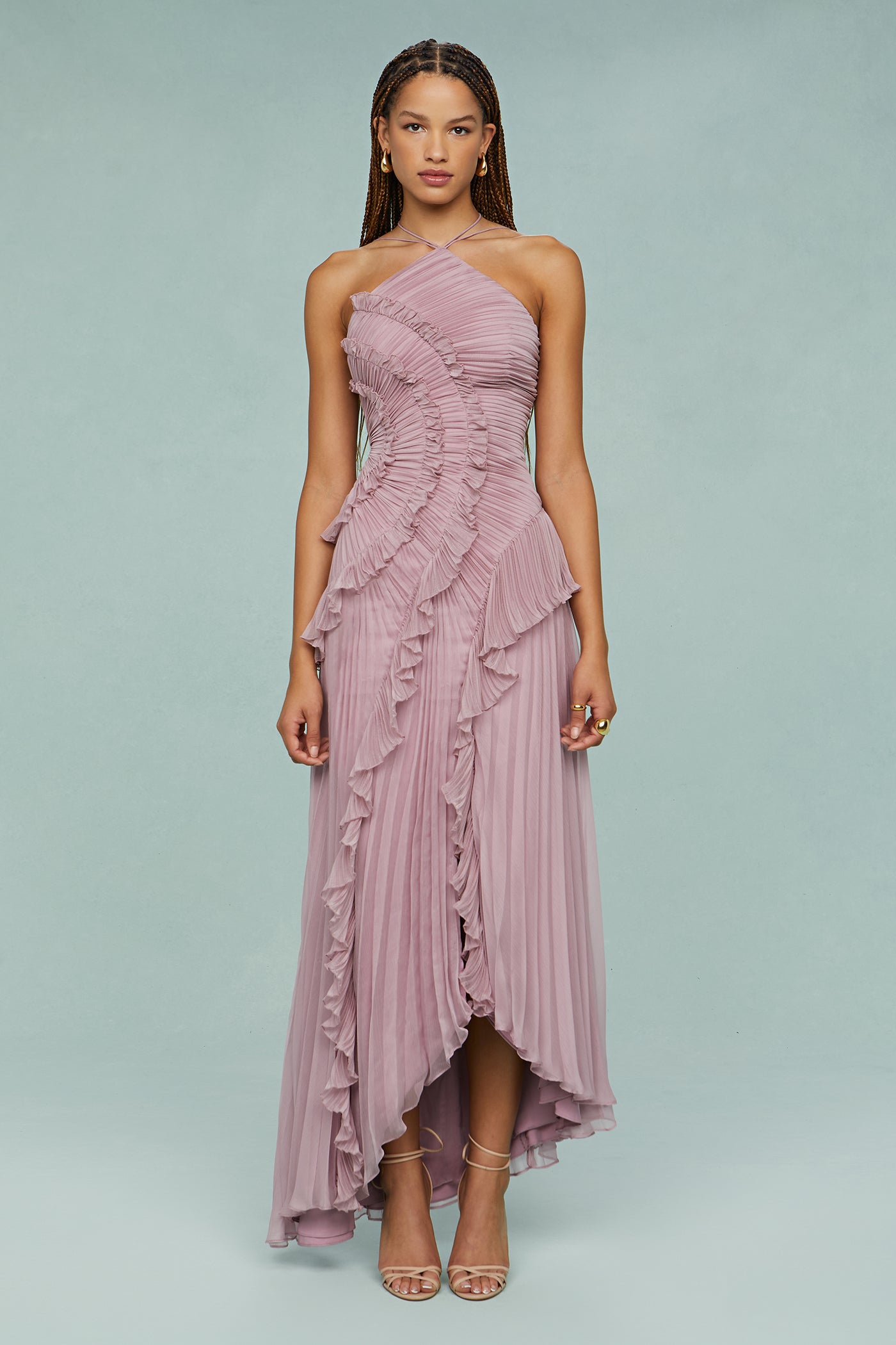 Women's Maxi Halter Evening Dress Pleated Design