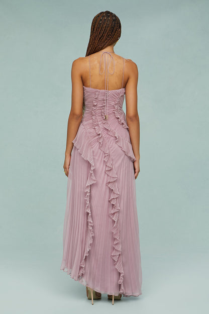 Women's Maxi Halter Evening Dress Pleated Design