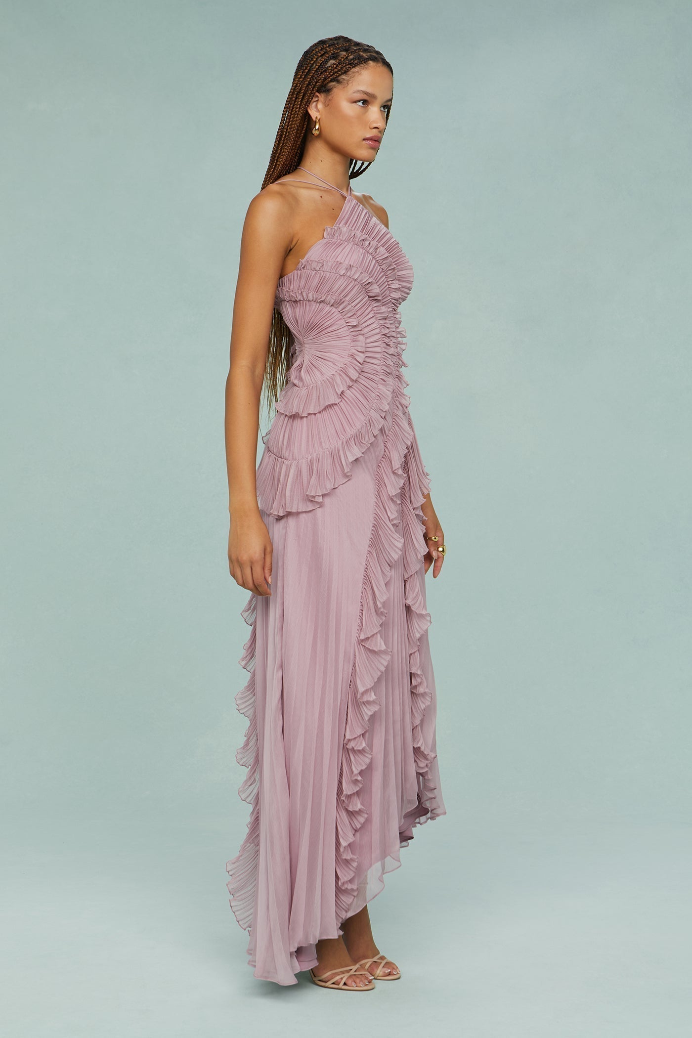 Women's Maxi Halter Evening Dress Pleated Design