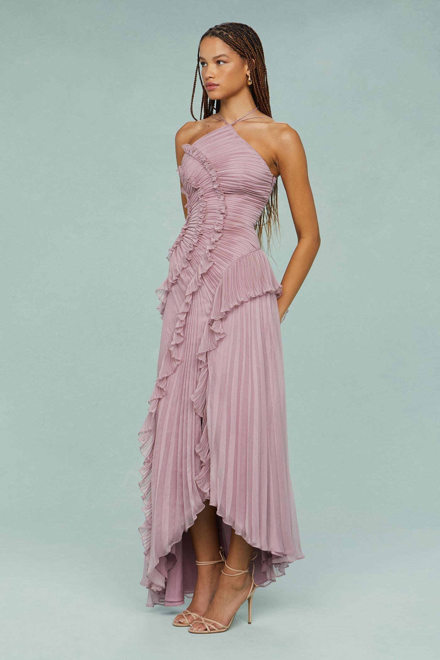 Women's Maxi Halter Evening Dress Pleated Design