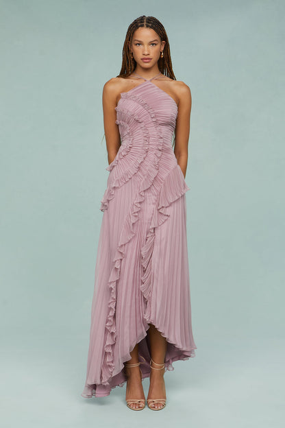 Women's Maxi Halter Evening Dress Pleated Design