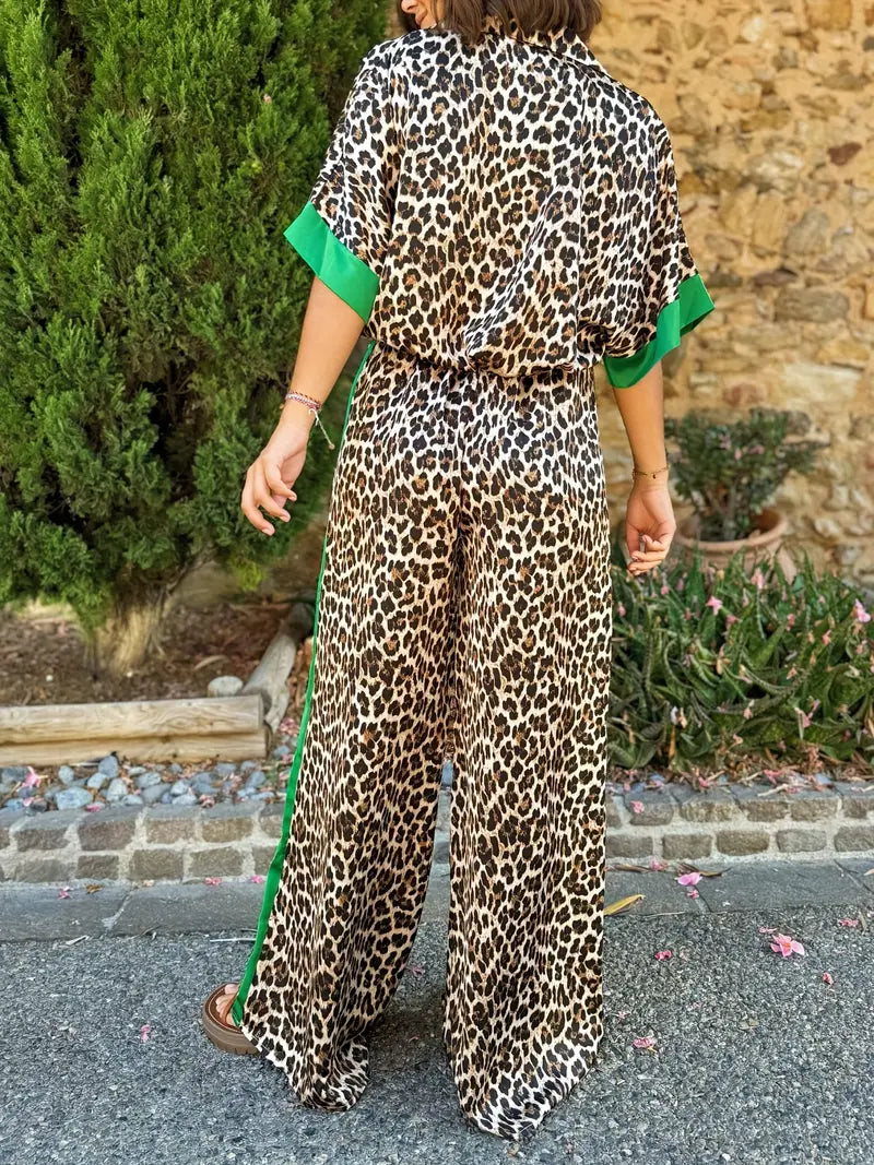 Women's Wide Leg Pants Fluid Leopard Print