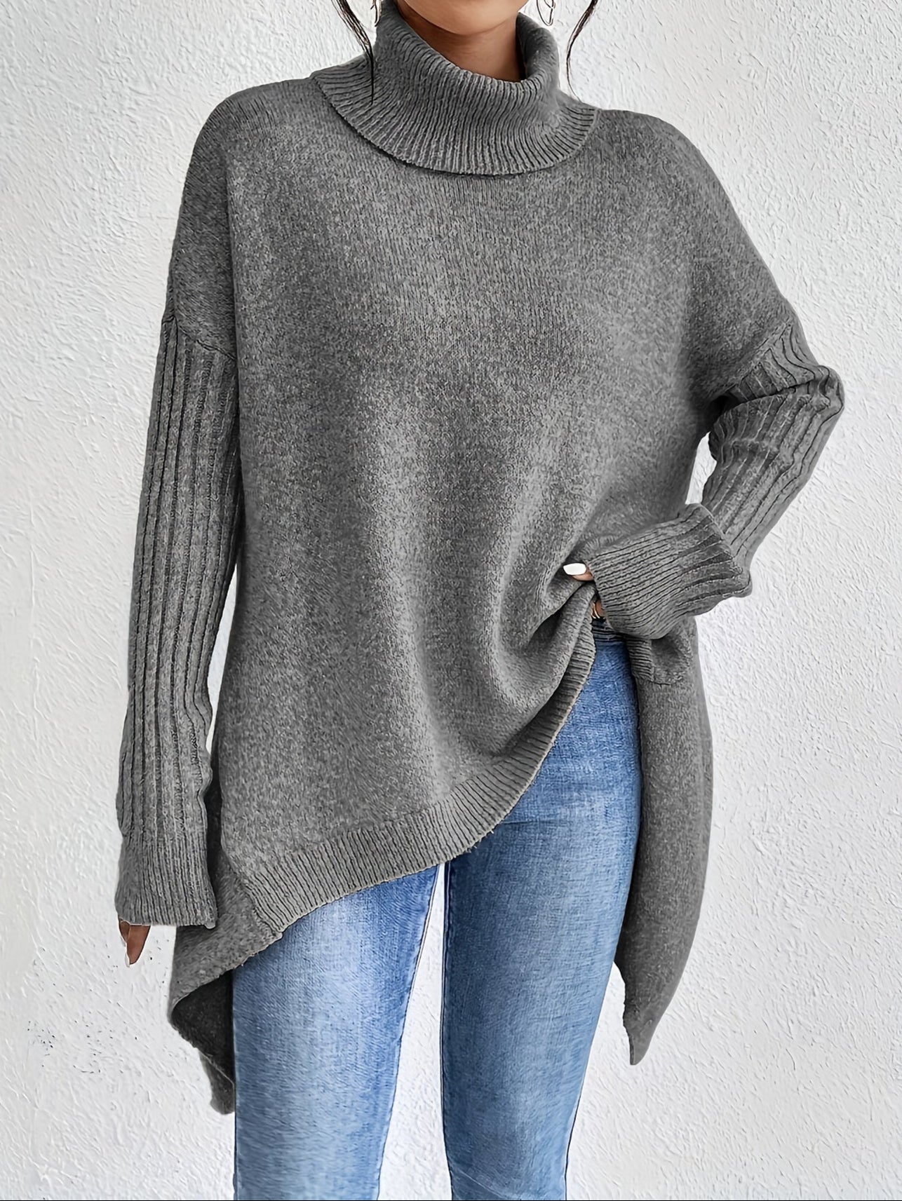Women's Folded Turtleneck Sweater Loose Fit